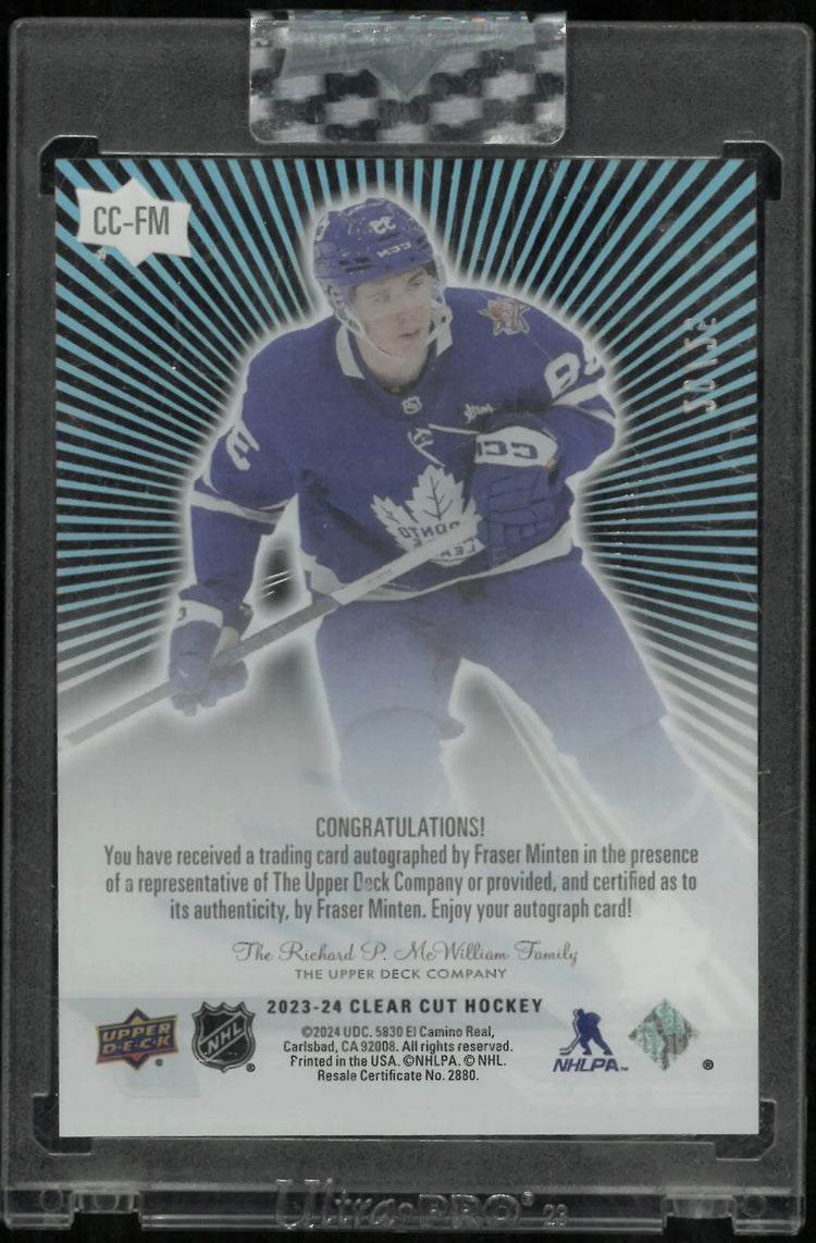 2023-24 Upper Deck Clear Cut Hockey Outburst Rookie Auto Fraser Minten /25 