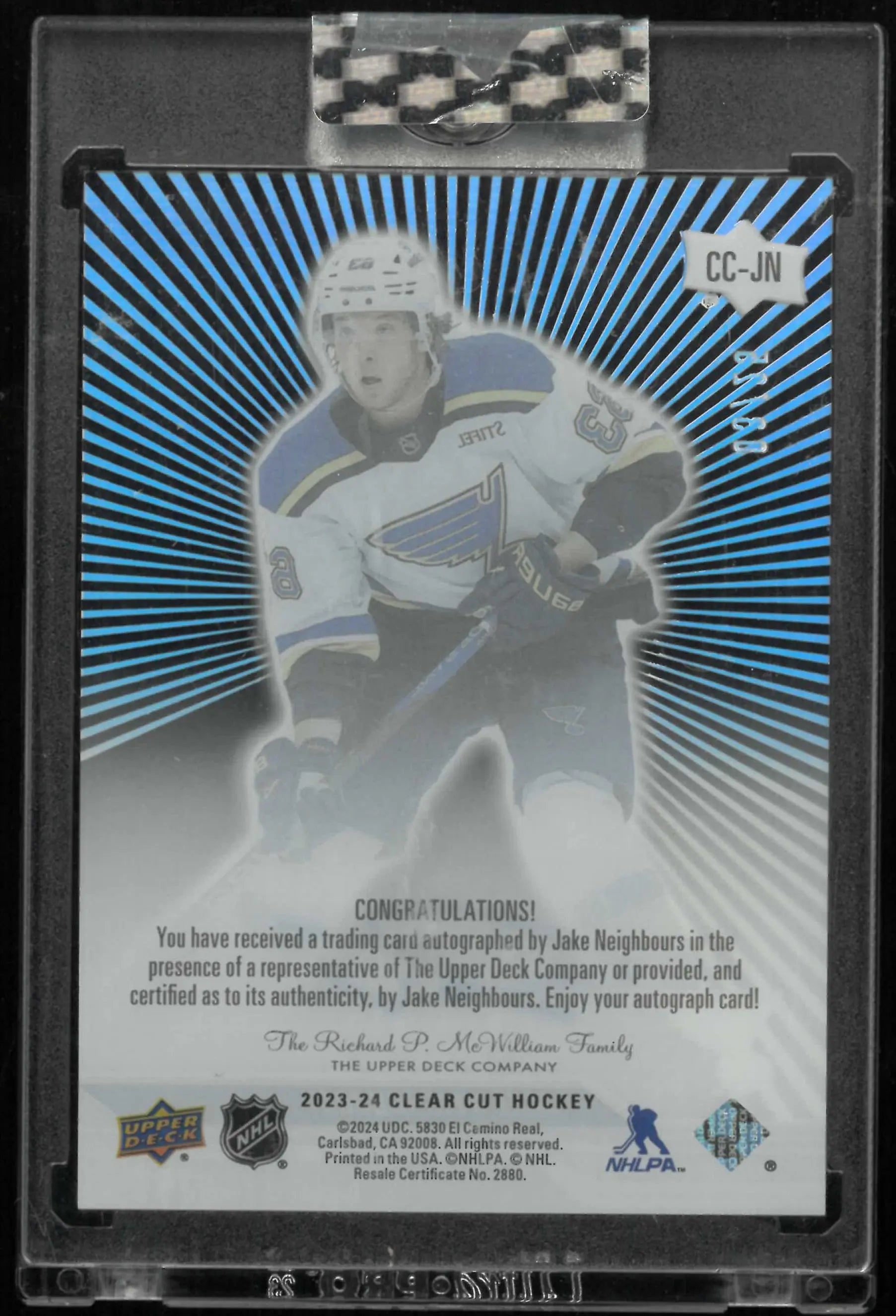 2023-24 Upper Deck Clear Cut Outburst Autograph Jake Neighbours Auto /25 