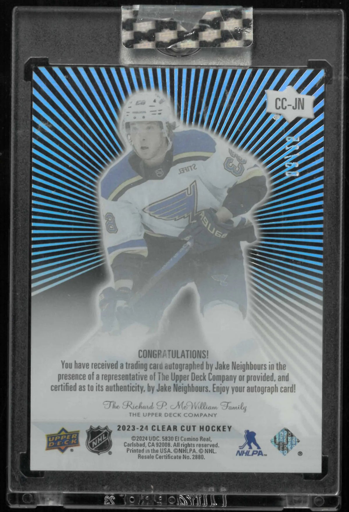 2023-24 Upper Deck Clear Cut Outburst Autograph Jake Neighbours Auto /25 