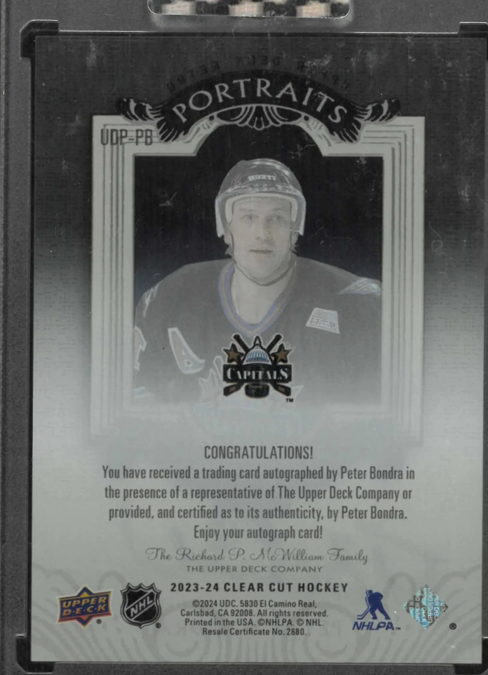 2023-24 Upper Deck Clear Cut Portraits Autograph Peter Bondra Auto 
