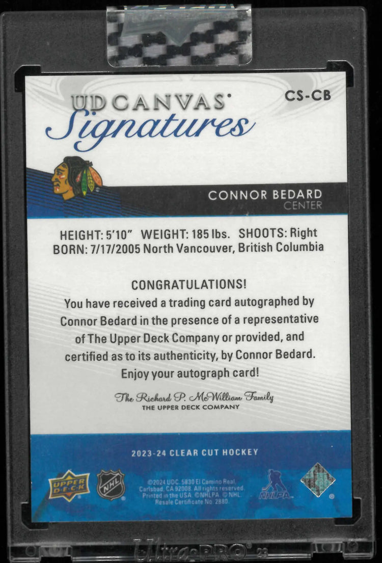 2023-24 Upper Deck Clear Cut UD Canvas Rookie Autograph Connor Bedard Auto RC 