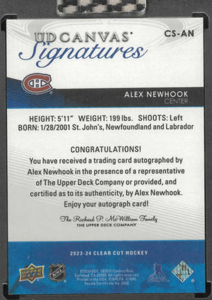 2023-24 Upper Deck Clear Cut UD Canvas Signature Autograph Alex Newhook Auto 