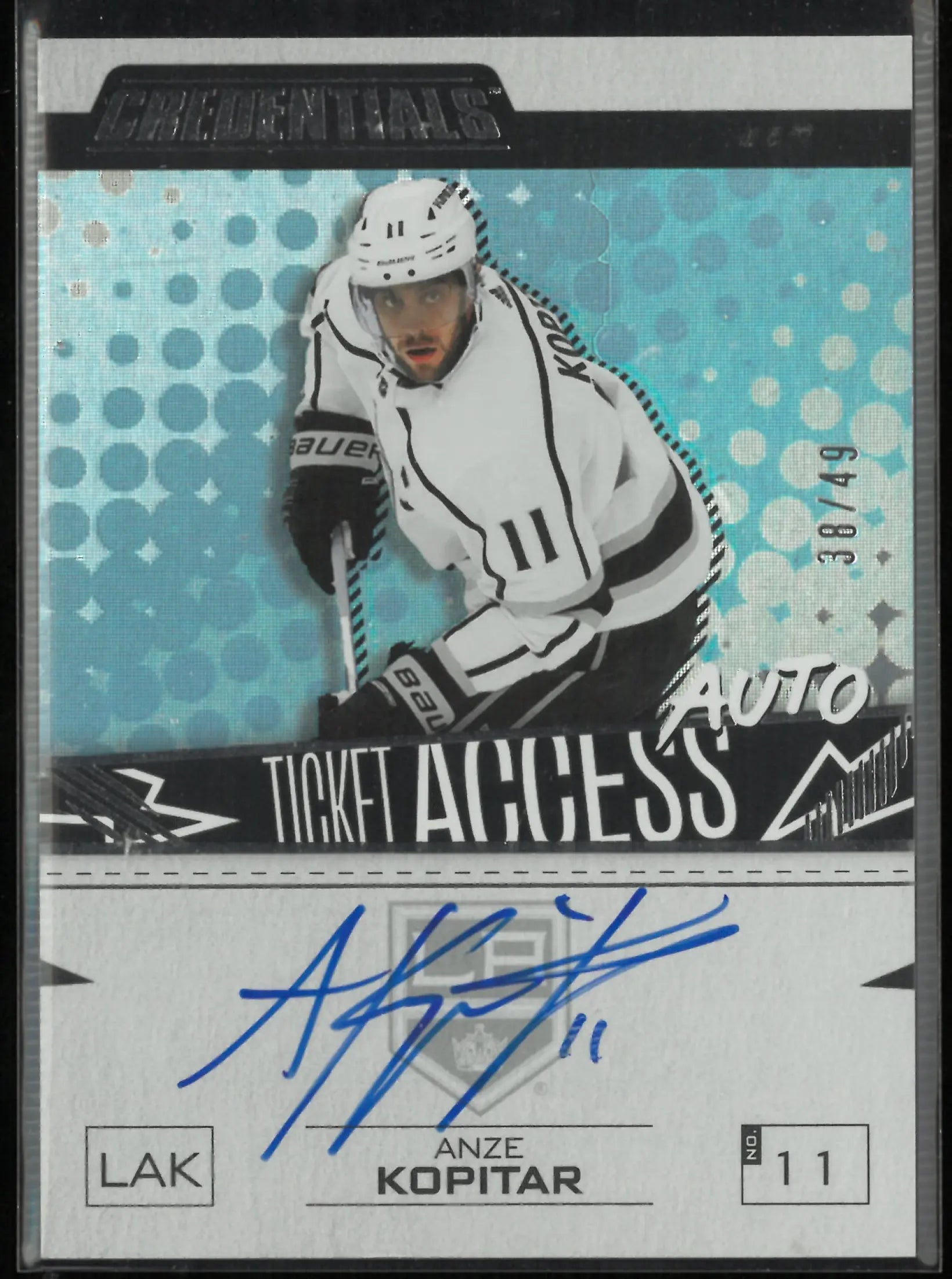 2023-24 Upper Deck Credentials Debut Ticket Access Auto Ice Blue Anze Kopitar 