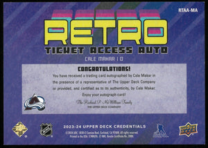 2023-24 Upper Deck Credentials Retro Red Ticket Access Auto Cale Makar /10 