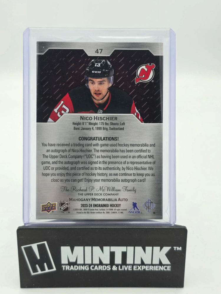 2023-24 Nico Hischier Mahogany Jersey Auto Upper Deck Engrained