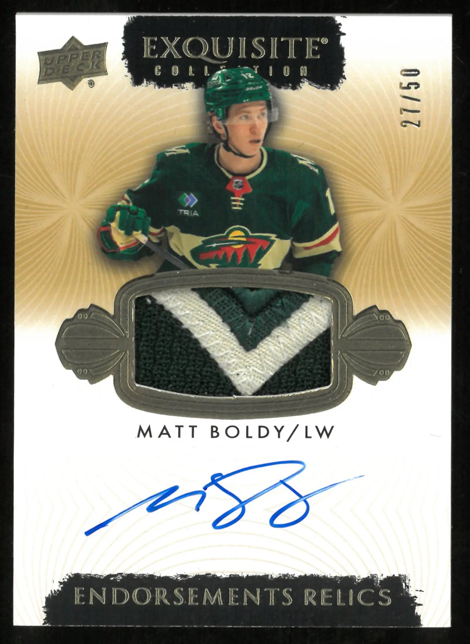 2023-24 Upper Deck Exquisite Collection Endorsements Relics Auto Matt Boldy /50 