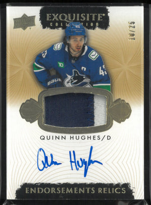 2023-24 Upper Deck Exquisite Collection Endorsements Relics Quinn Hughes Auto Patch /25 