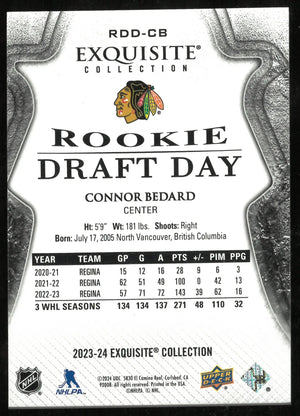 2023-24 Upper Deck Exquisite Collection Rookie Draft Day Connor Bedard /349 