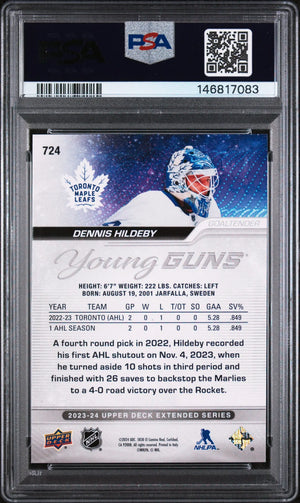 2023-24 Upper Deck Extended Series Dennis Hildeby Young Guns RC #724 PSA 9 