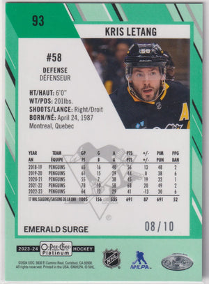 2023-24 Upper Deck O-Pee-Chee Platinum Kris Letang Emerald Surge /10 