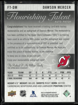 2023-24 Upper Deck Premier Flourishing Talent Auto Patch Dawson Mercer /99 