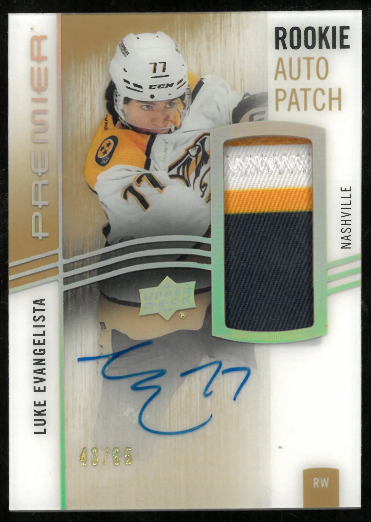 2023-24 Upper Deck Premier Gold Rookie Patch Auto Luke Evangelista /65 