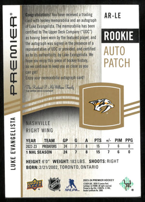 2023-24 Upper Deck Premier Gold Rookie Patch Auto Luke Evangelista /65 