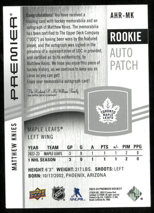 2023-24 Upper Deck Premier Hockey Rookie Auto Patch Matthew Knies /99 