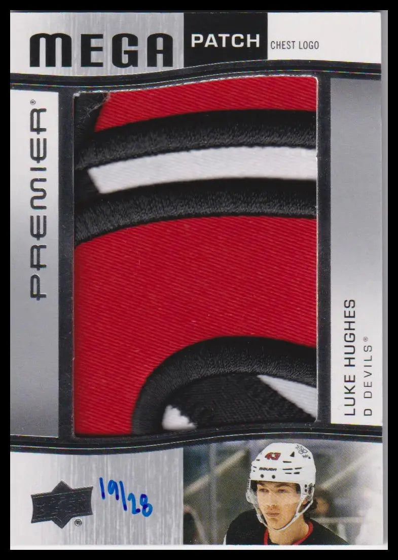 2023-24 Upper Deck Premier Luke Hughes Premier Mega Patch Chest Logos #/28 