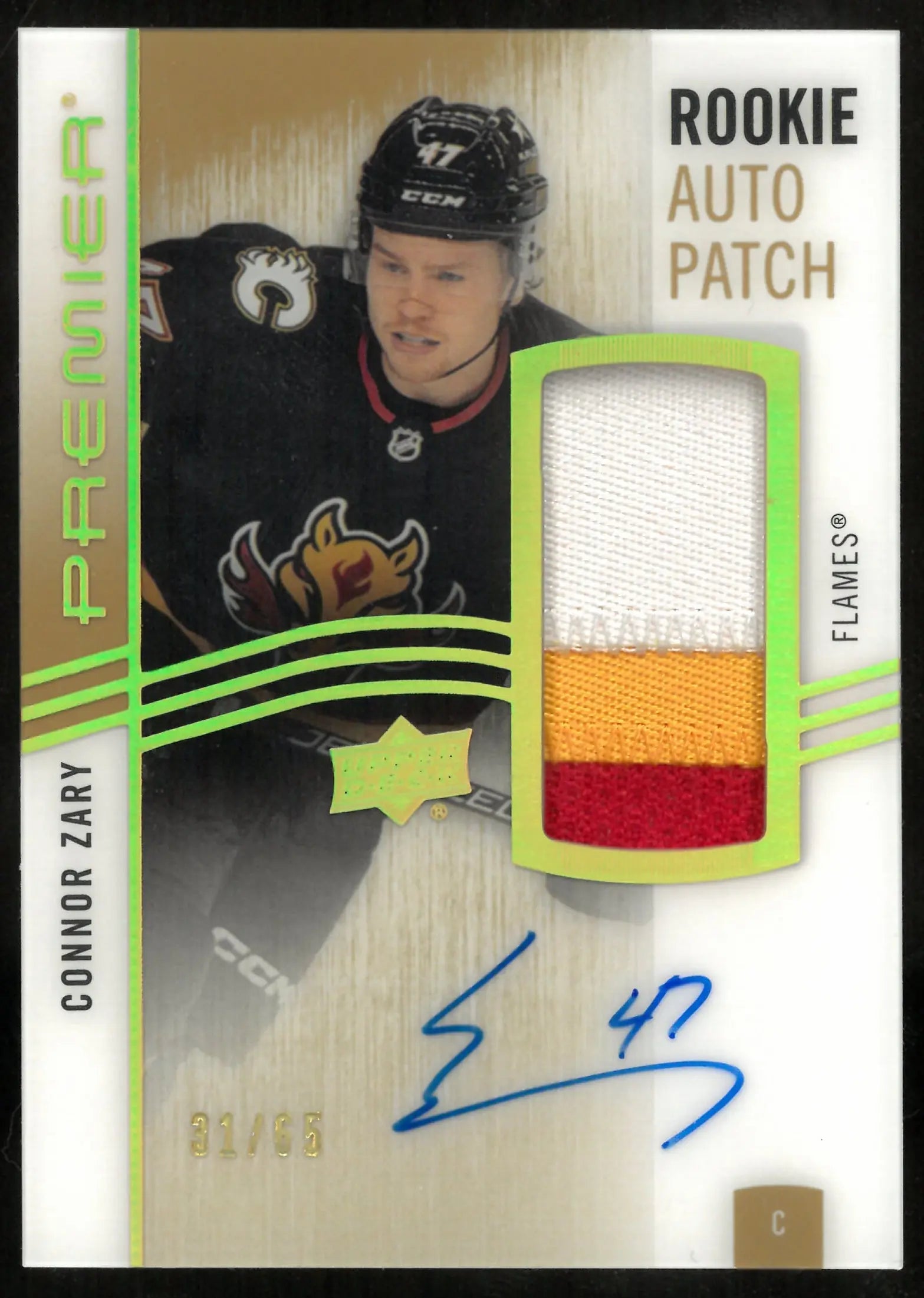2023-24 Upper Deck Premier Rookie Patch Auto Connor Zary /65 