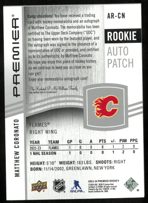 2023-24 Upper Deck Premier Rookie Patch Auto Matthew Coronato /249 