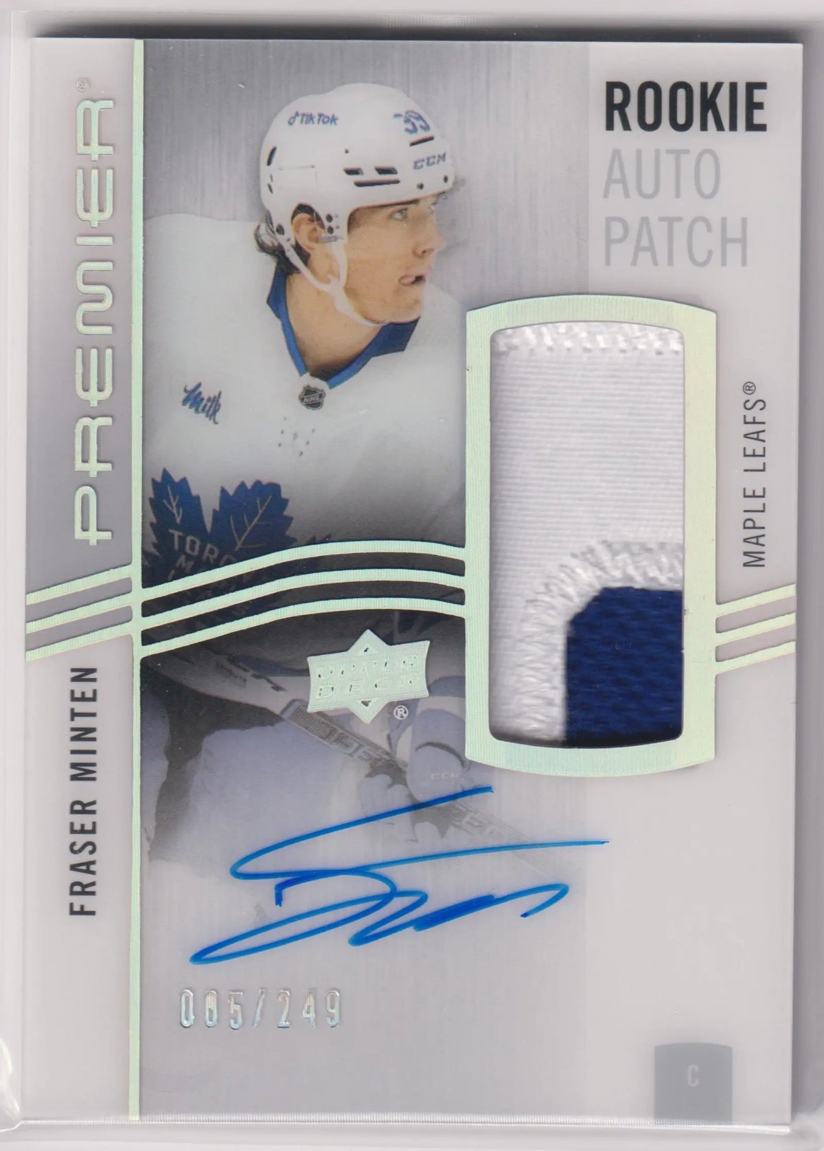 2023-24 Upper Deck Premier Rookie Patch Autograph Fraser Minten Auto /249 RC 