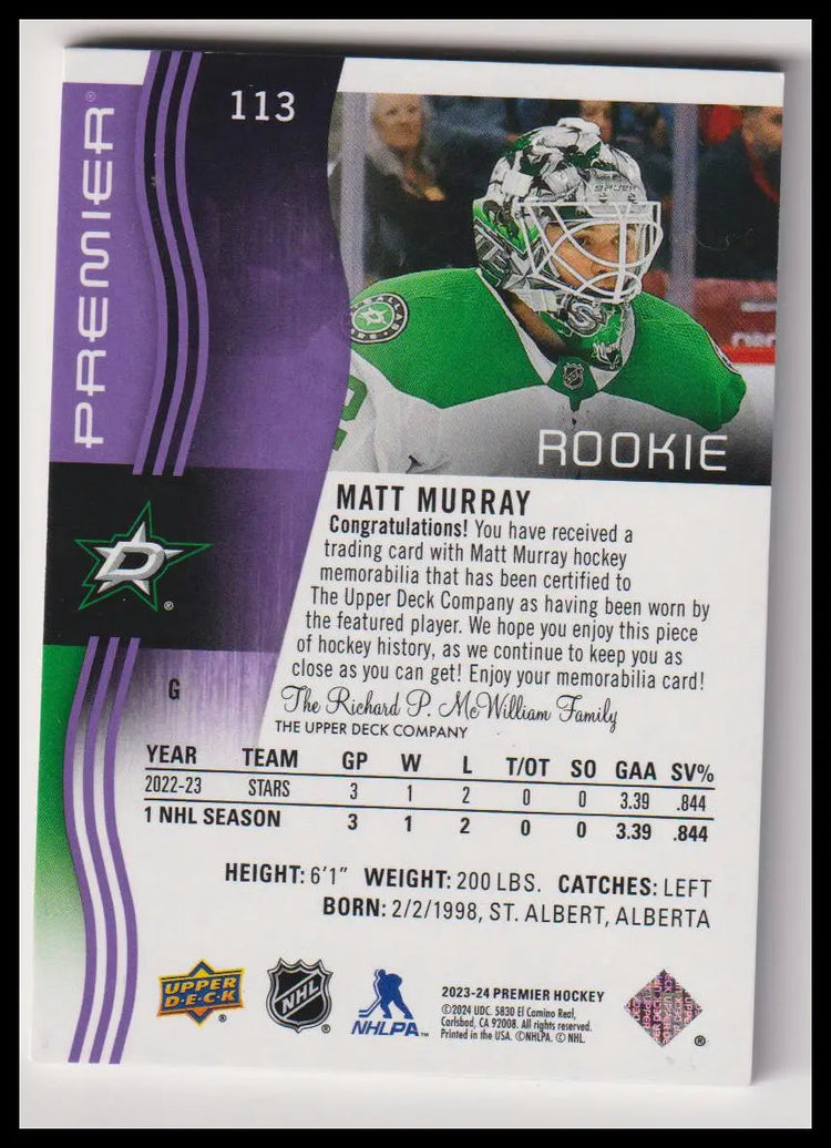 2023-24 Upper Deck Premier #113 Matt Murray Rookie Neckline Patch #/3 