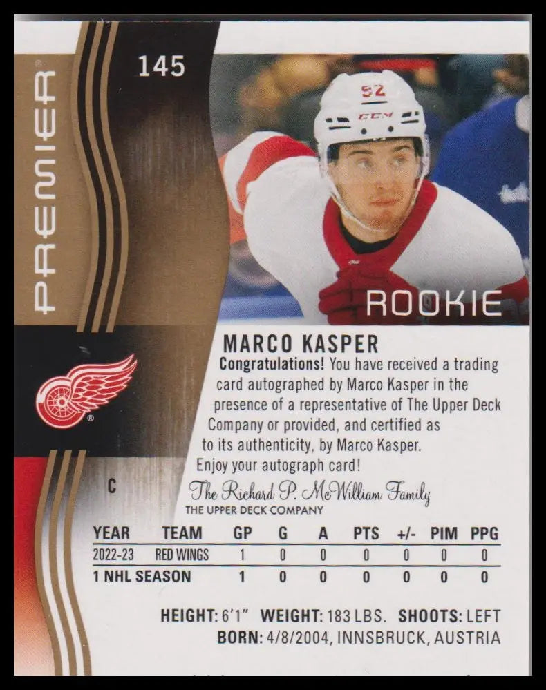 2023-24 Upper Deck Premier #145 Marco Kasper Rookie Auto Gold #/35 