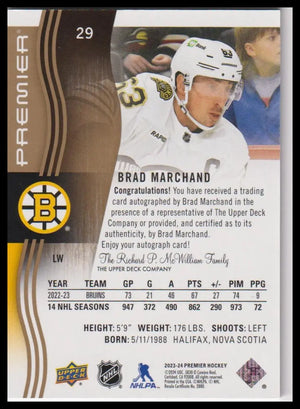2023-24 Upper Deck Premier #29 Brad Marchand Auto Gold #/25 