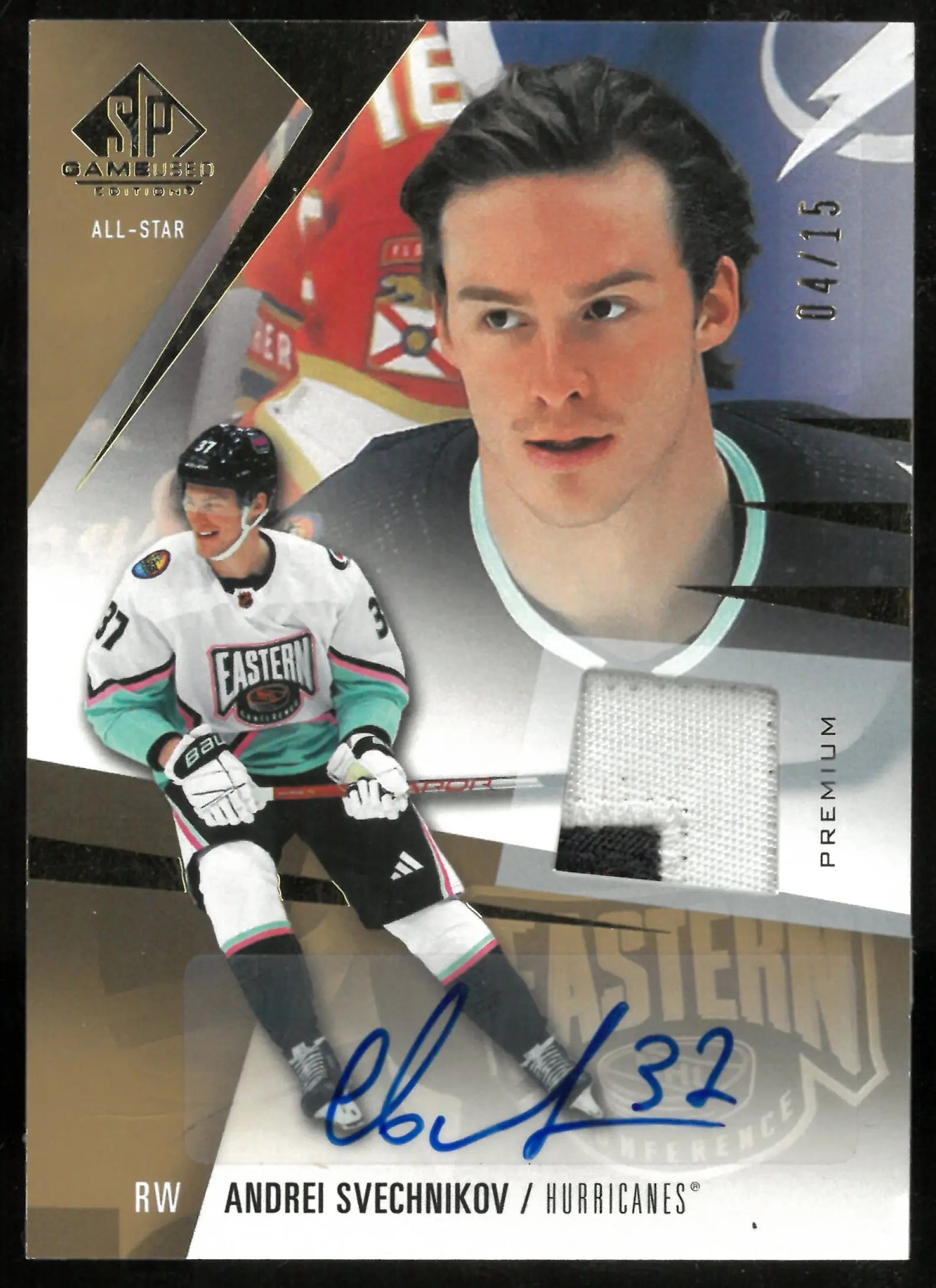 2023-24 Upper Deck SP Game Used Gold Patch Auto Andrei Svechnikov /15 