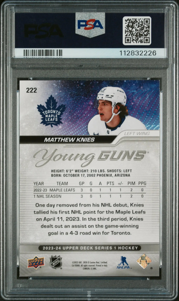 2023-24 Upper Deck Series 1 Hockey Matthew Knies Deluxe Young Guns RC PSA 9 /250 