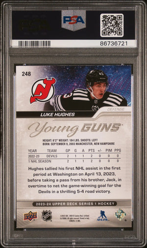 2023-24 Upper Deck Series 1 Luke Hughes Young Guns RC Rookie #248 PSA 9 