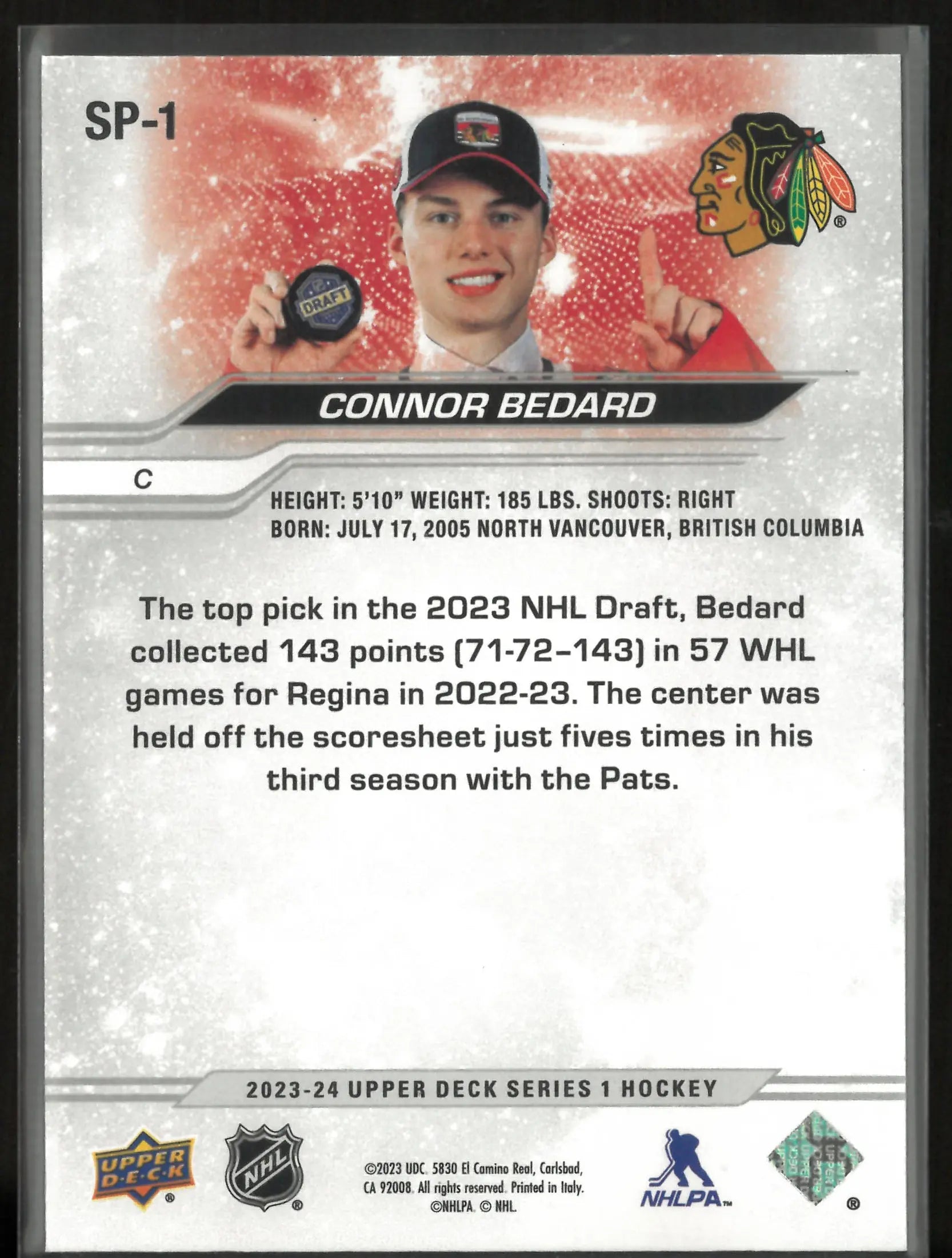 2023-24 Upper Deck Series 1 Rookie Connor Bedard RC 