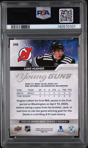 2023-24 Upper Deck Series 1 Young Guns Rookie Luke Hughes RC PSA 9 