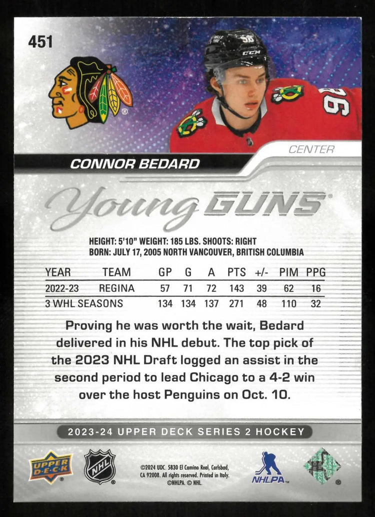2023-24 Upper Deck Series 2 Hockey Rookie Young Guns Connor Bedard RC 