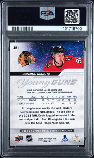 2023-24 Upper Deck Series 2 Hockey Rookie Young Guns Connor Bedard RC PSA 10 
