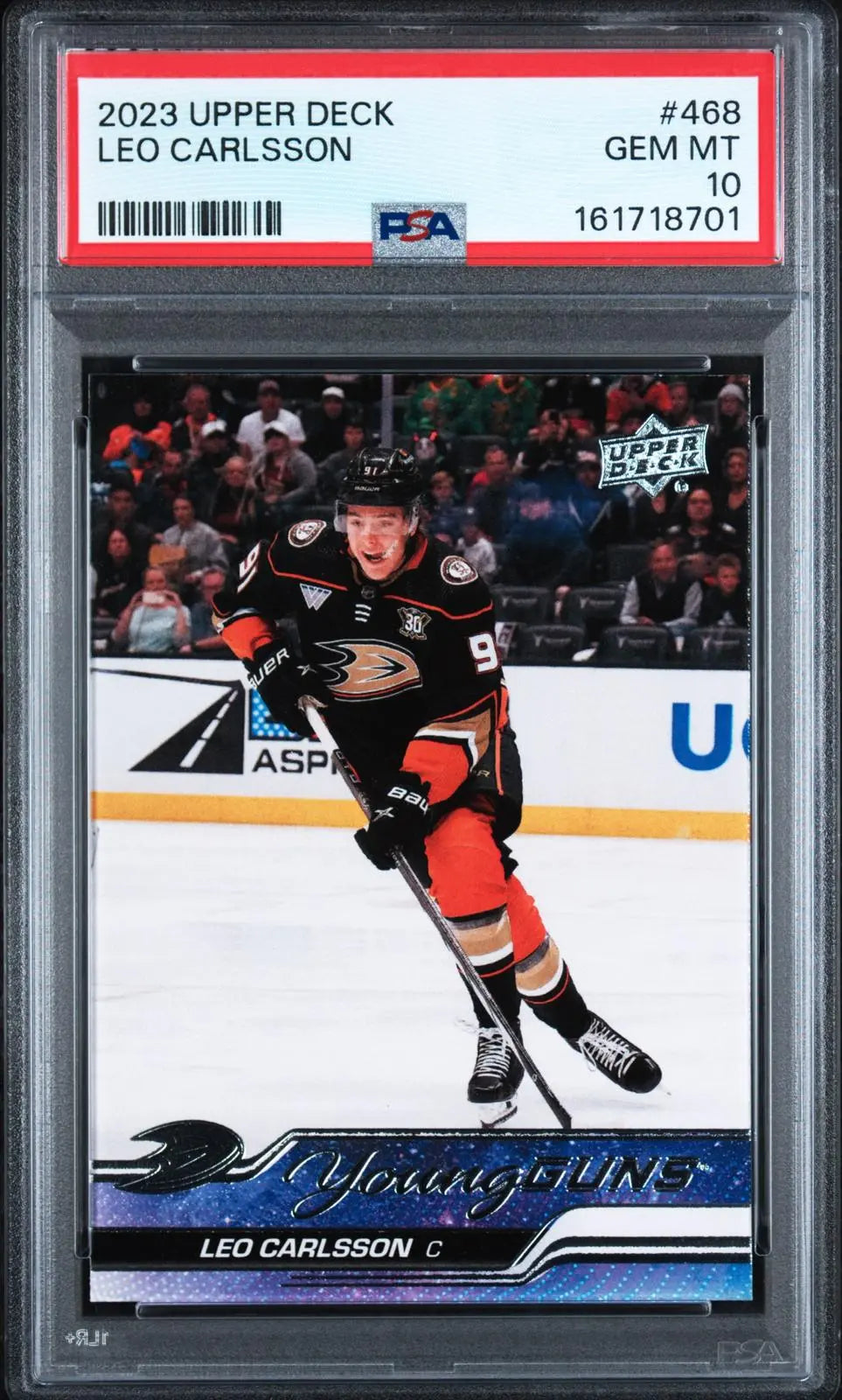 2023-24 Upper Deck Series 2 Hockey Rookie Young Guns Leo Carlsson RC PSA 10 