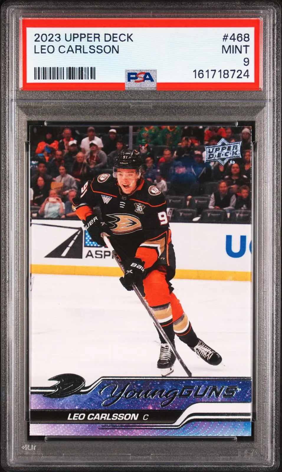 2023-24 Upper Deck Series 2 Hockey Rookie Young Guns Leo Carlsson RC PSA 9 