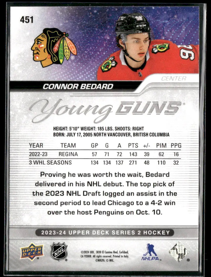 2023-24 Upper Deck Series 2 Hockey Young Guns Rookie Connor Bedard 