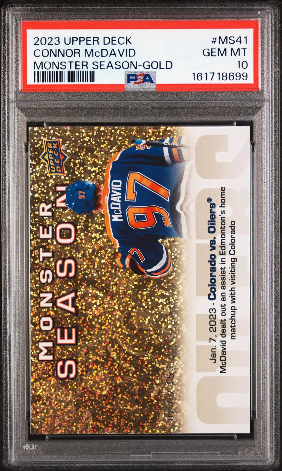 2023-24 Upper Deck Series 2 Monster Season MS41 Connor McDavid Gold PSA 10 