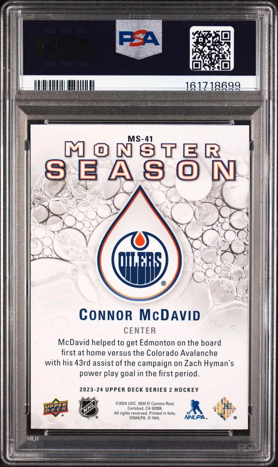 2023-24 Upper Deck Series 2 Monster Season MS41 Connor McDavid Gold PSA 10 