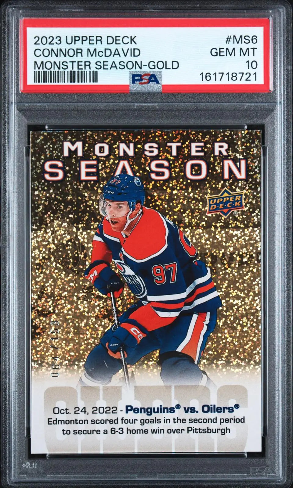 2023-24 Upper Deck Series 2 Monster Season MS6 Connor McDavid Gold PSA 10 