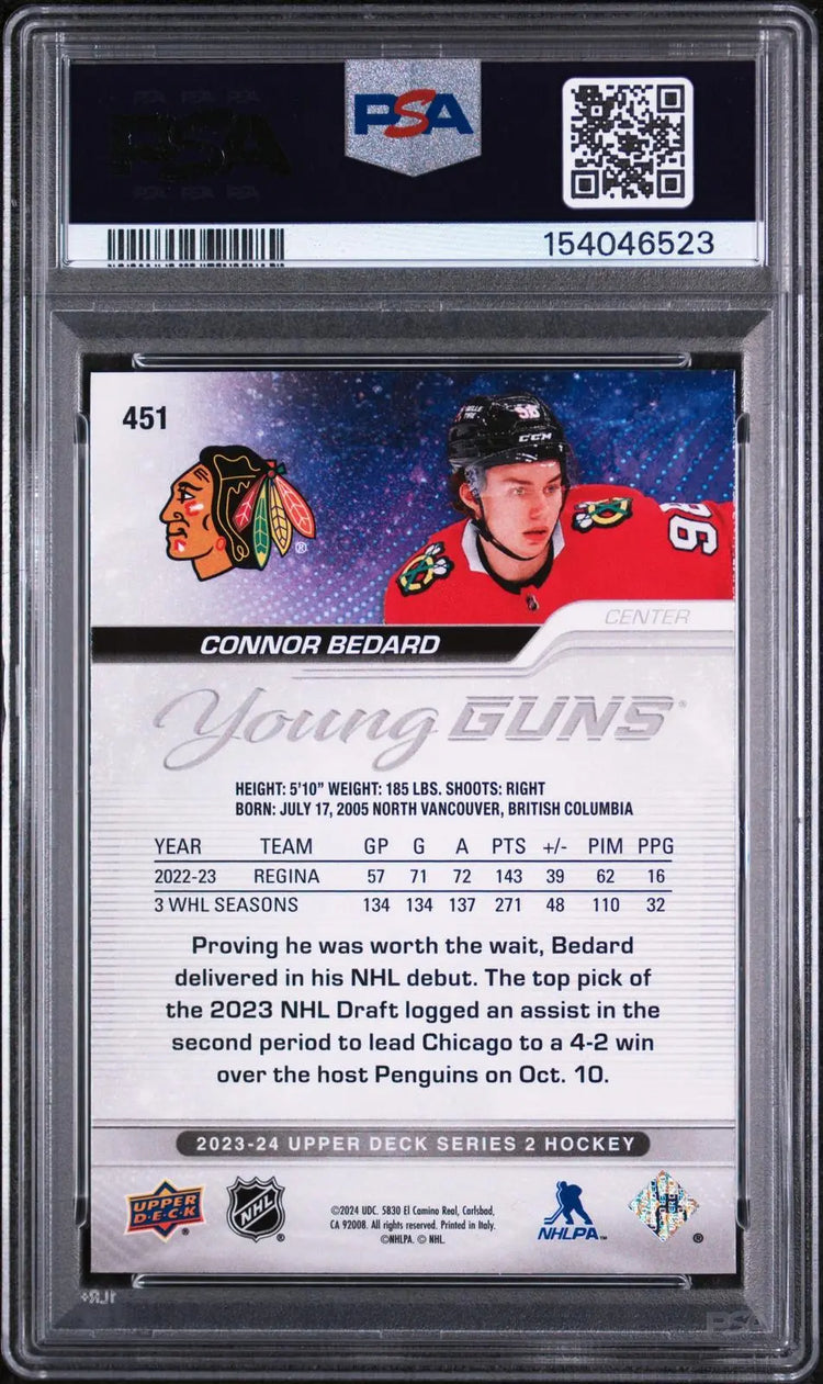 2023-24 Upper Deck Series 2 Rookie Young Guns Connor Bedard RC PSA 10 