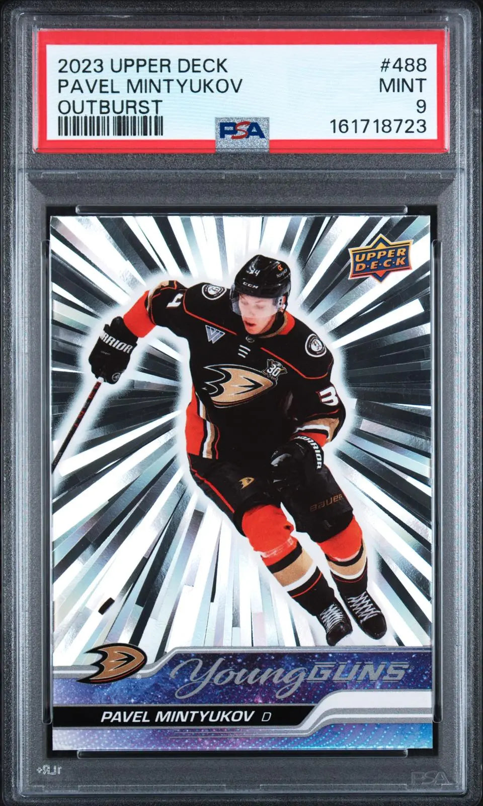 2023-24 Upper Deck Series 2 Rookie Young Guns Pavel Mintyukov Outburst RC PSA 9 