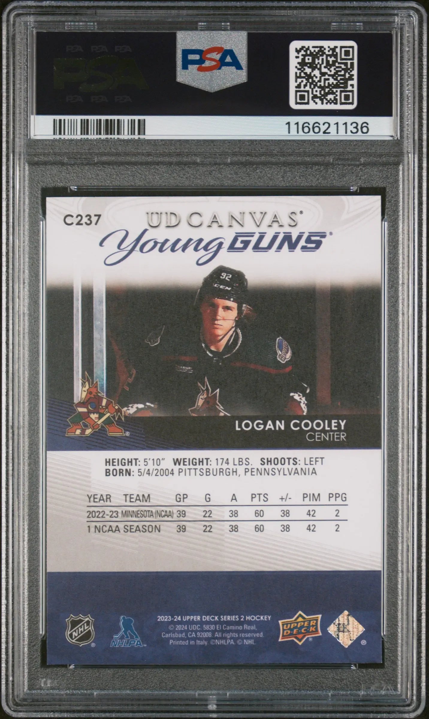 2023-24 Upper Deck Series 2 UD Canvas Young Guns RC Logan Cooley PSA 10 