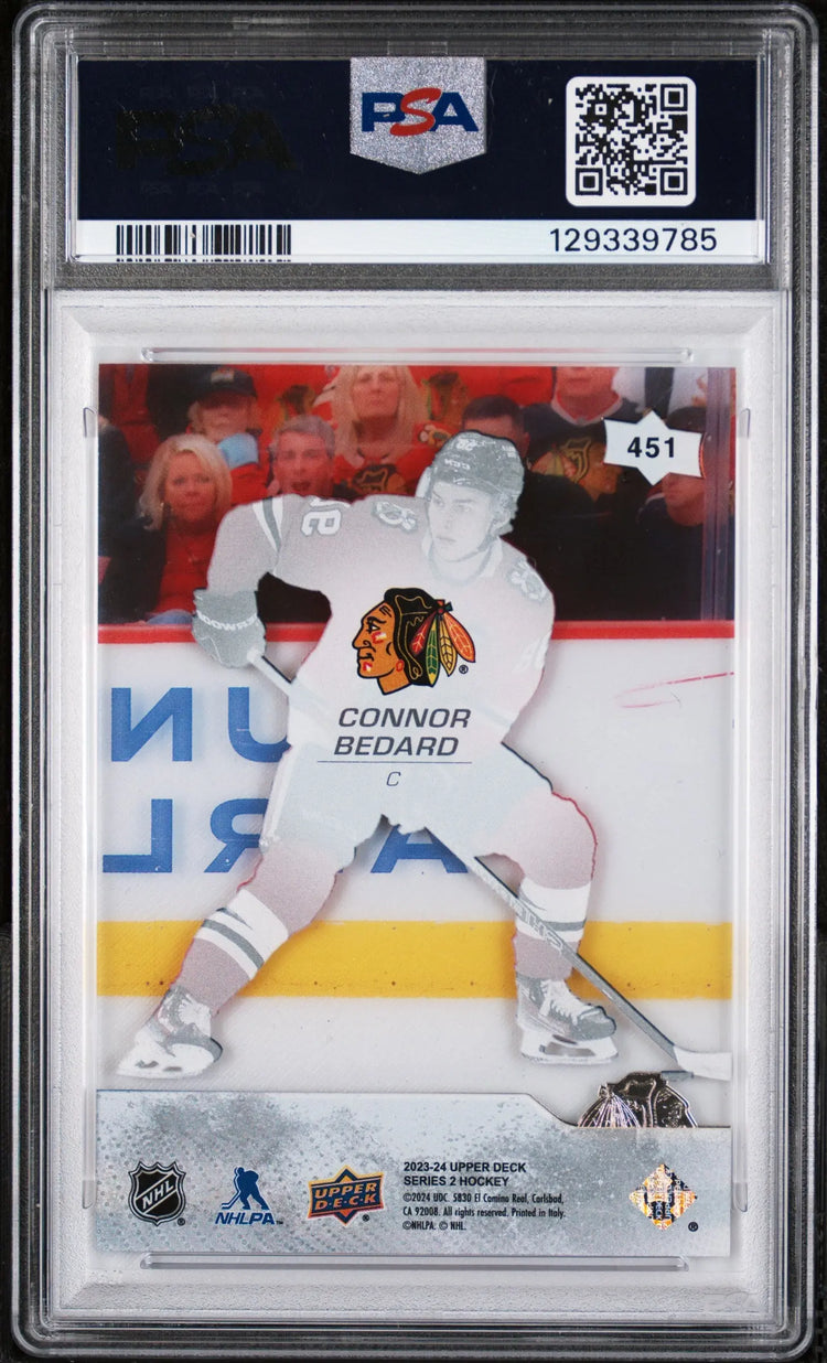 2023-24 Upper Deck Series 2 Young Guns Clear Cut Rookie Connor Bedard #451 PSA 9 