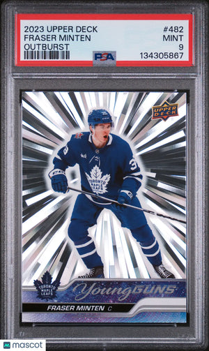 2023-24 Upper Deck Series 2 Young Guns Outburst RC Fraser Minten #482 PSA 9 