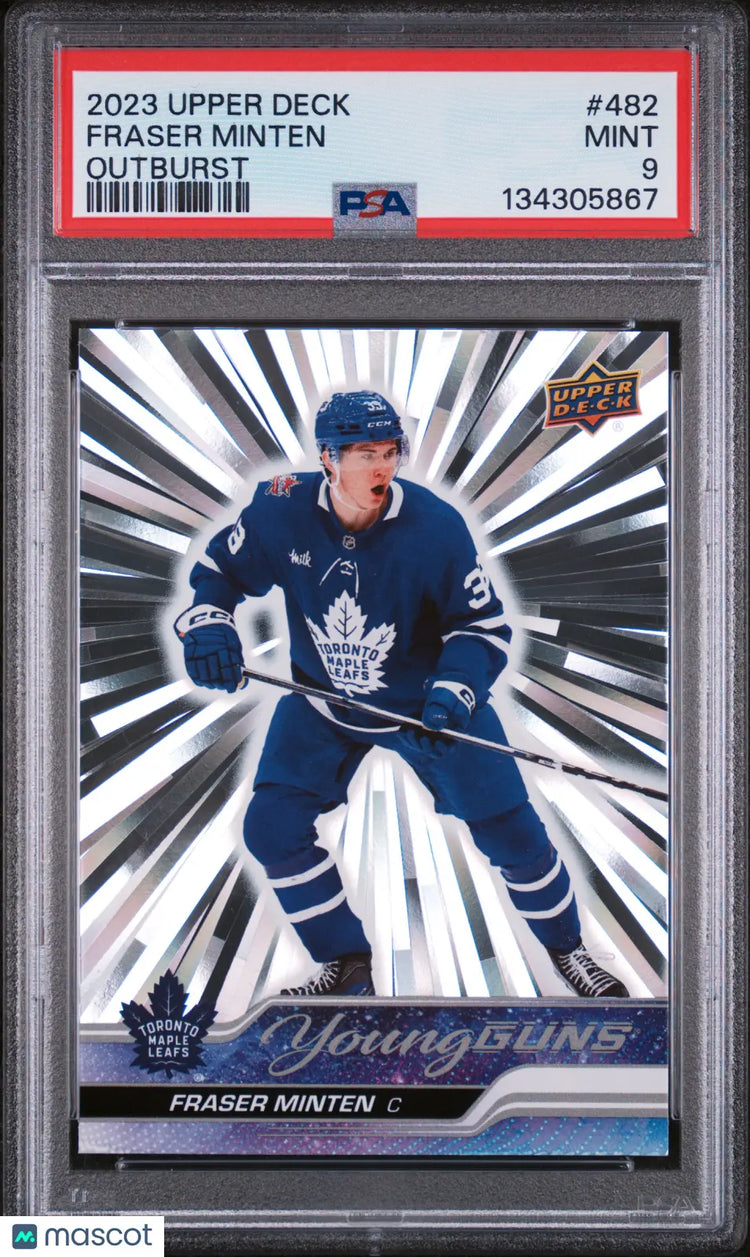 2023-24 Upper Deck Series 2 Young Guns Outburst RC Fraser Minten #482 PSA 9 