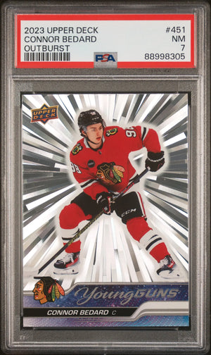 2023-24 Upper Deck Series 2 Young Guns Rookie Connor Bedard Outburst RC PSA 7 