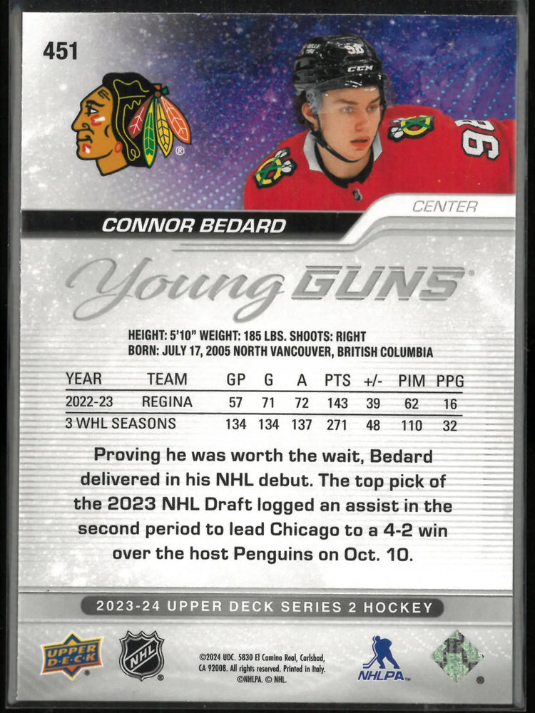 2023-24 Upper Deck Series 2 Young Guns Rookie Connor Bedard RC 