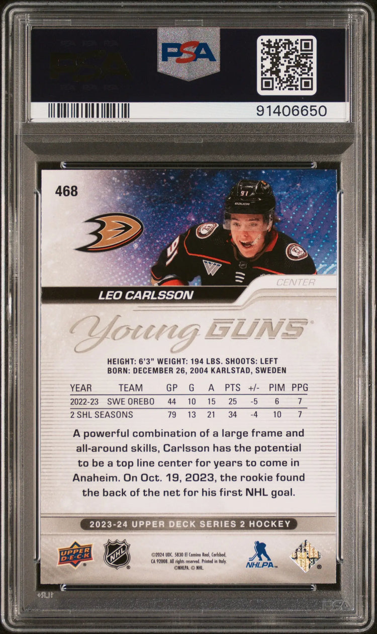 2023-24 Upper Deck Series 2 Young Guns Rookie Leo Carlsson RC PSA 10 