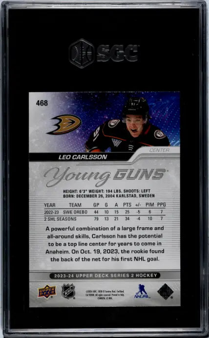 2023-24 Upper Deck Series 2 Young Guns Rookie Leo Carlsson RC SGC 10 