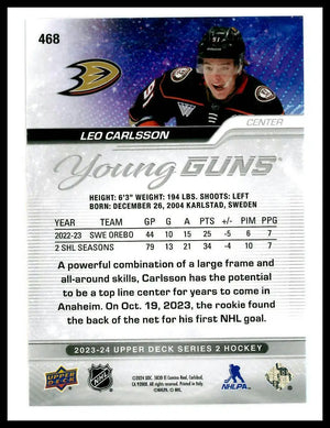 2023-24 Upper Deck Series 2 Young Guns Rookie Leo Carlsson RC (B) 