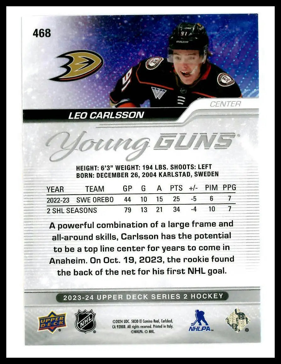 2023-24 Upper Deck Series 2 Young Guns Rookie Leo Carlsson RC (B) 